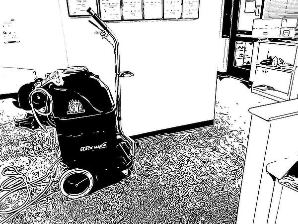 Inked print, carpet cleaning machine in office from Sanitize 4 Serenity 