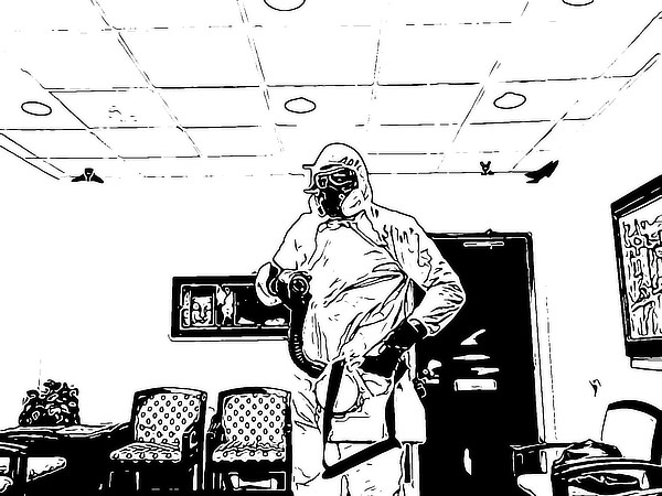 Inked print, disrespecting fogging office building from Sanitize 4 Serenity