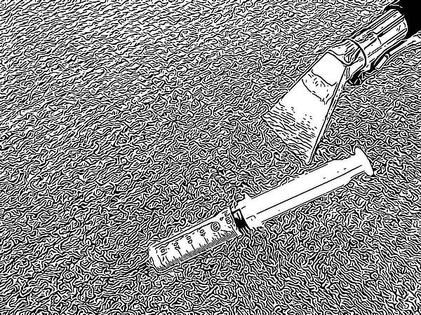 Inked print, Needle injection and extraction from Sanitize 4 Serenity 