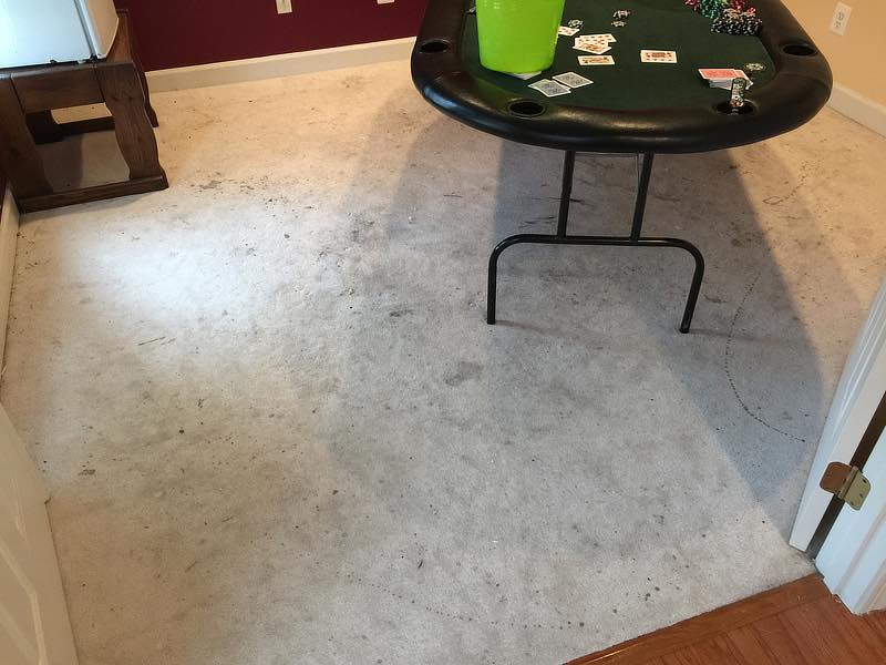 Heavly soiled carpets in poker room before from Sanitize 4 Serenity 
